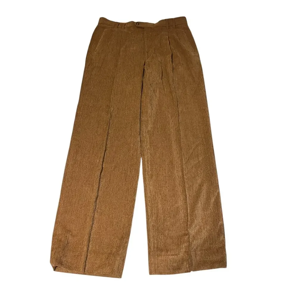 Vintage St. Croix Italy Men's Corduroy Pleated Cuffed Dress Pants Khaki Size 36